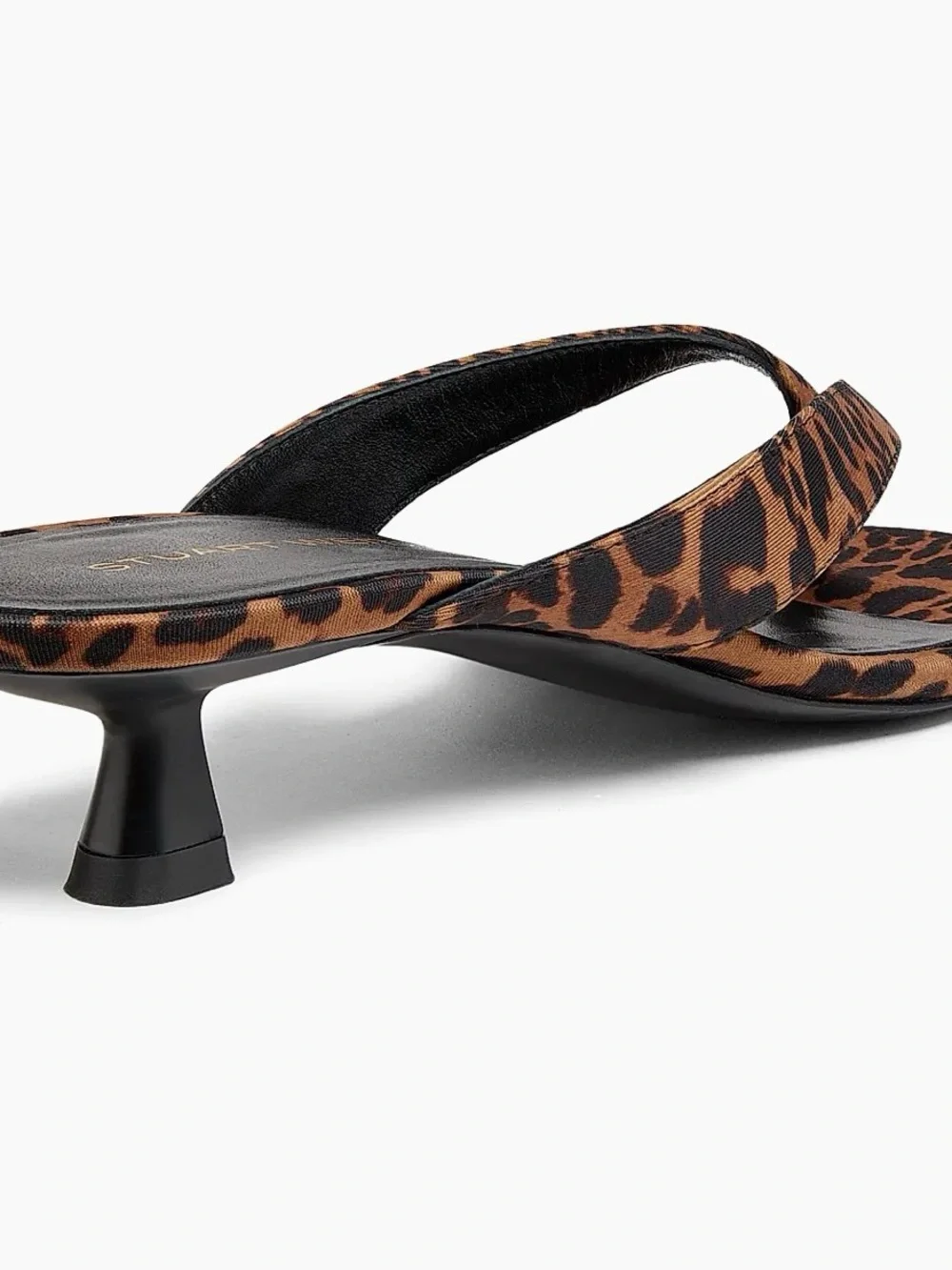 Stuart Weitzman Leopard Print Rio Thong Kitten Heel Sandal - Brown/Black - Picture 3 of 5